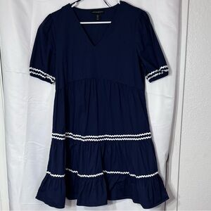 Cynthia Rowley Navy Tiered Ric Rac Dress S